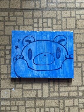 Hand-Painted Blue Bear Canvas Art